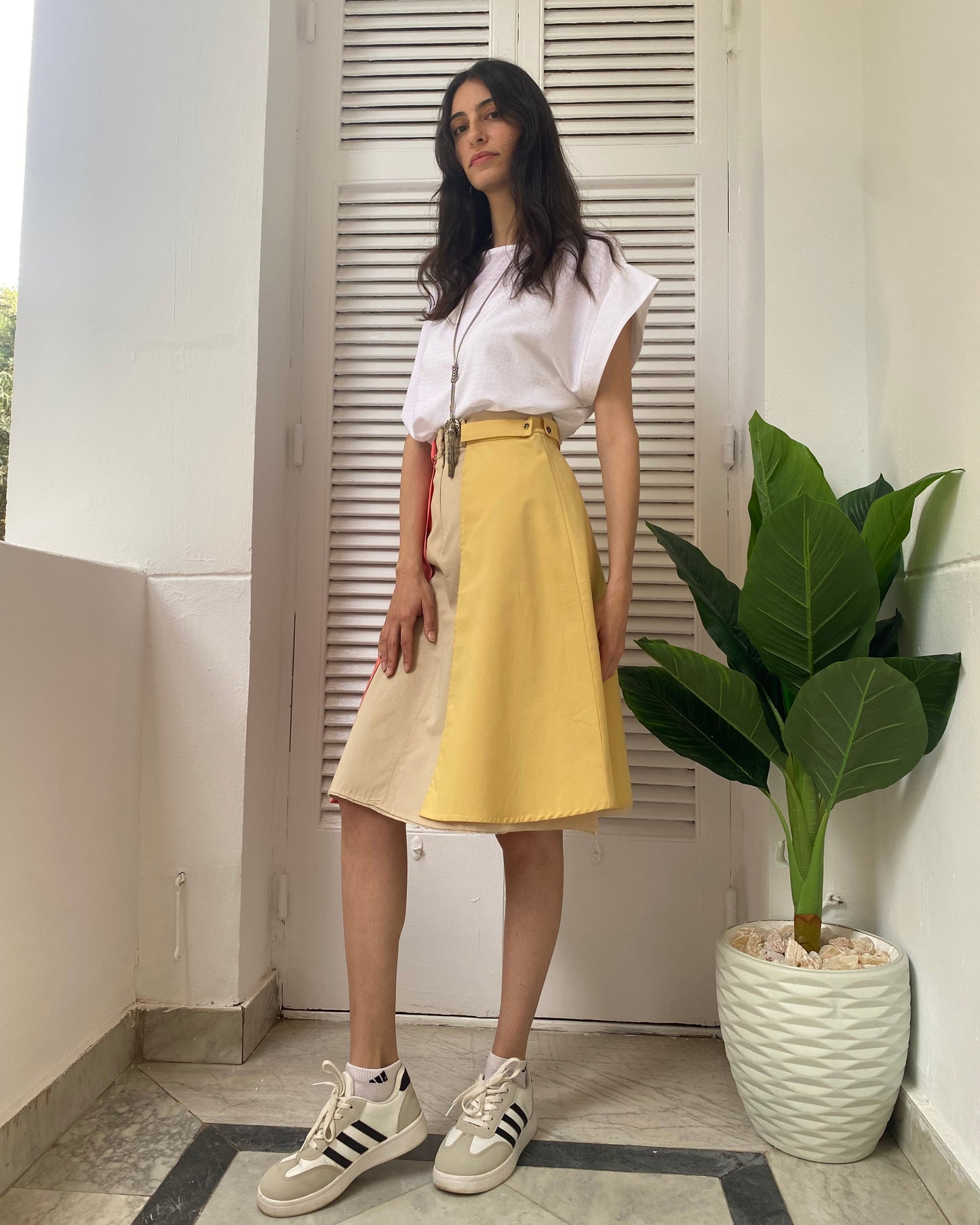 Coral-Butter Paneled Skirt