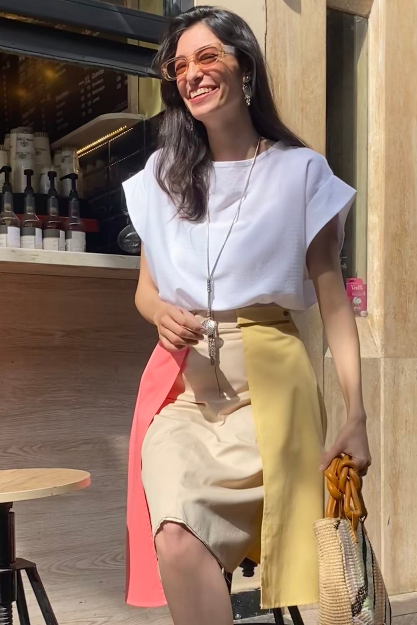 Coral-Butter Paneled Skirt