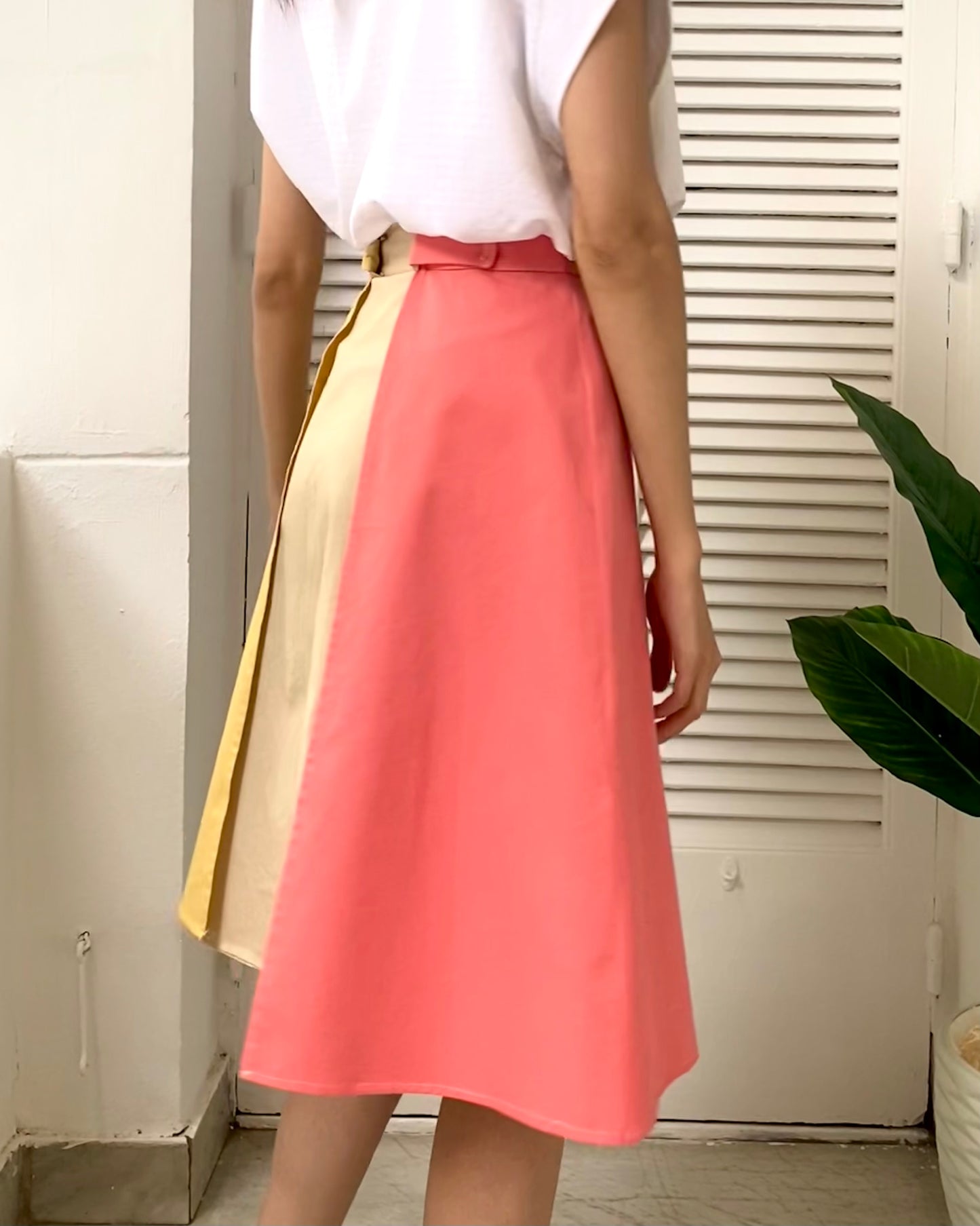 Coral-Butter Paneled Skirt