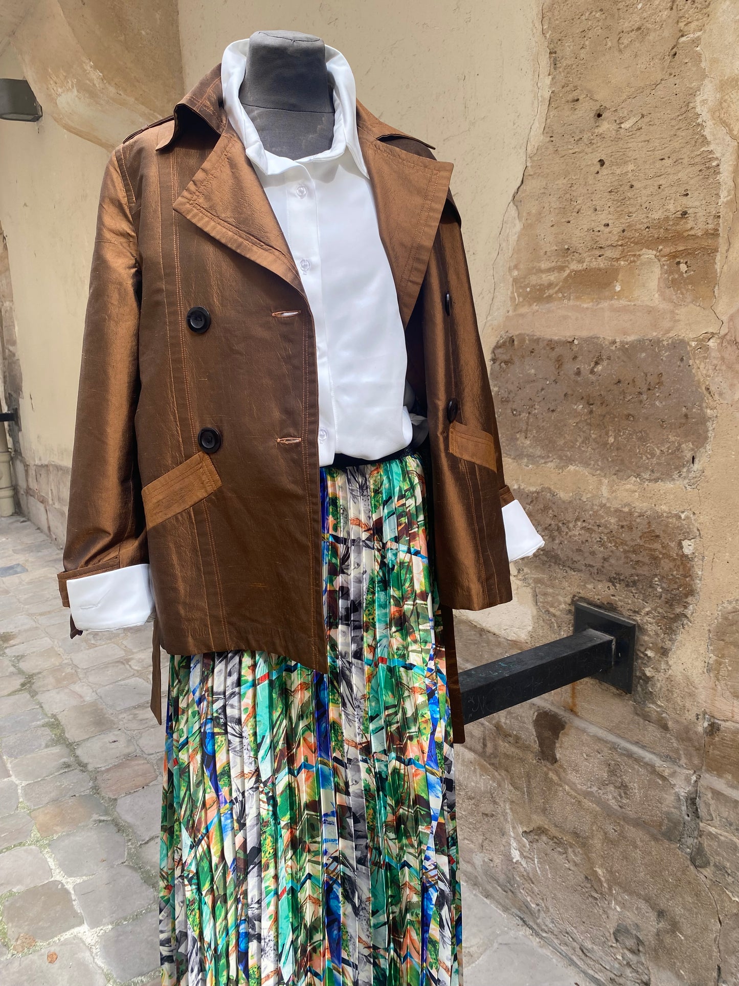 Surrealist Satin Pleated Skirt