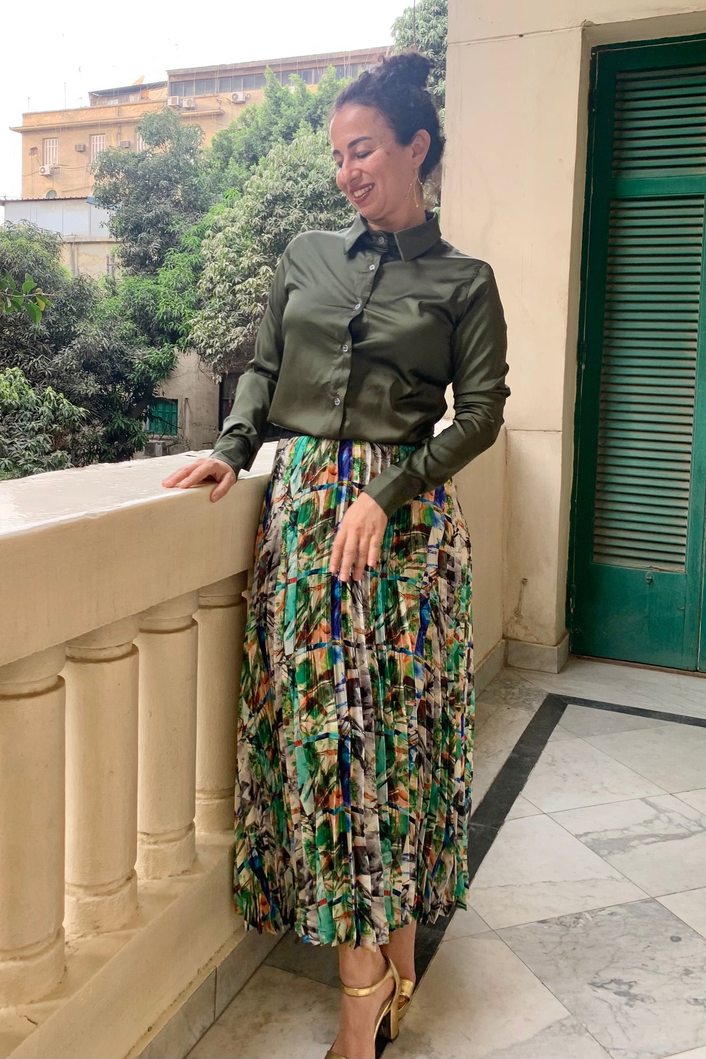 Surrealist Satin Pleated Skirt