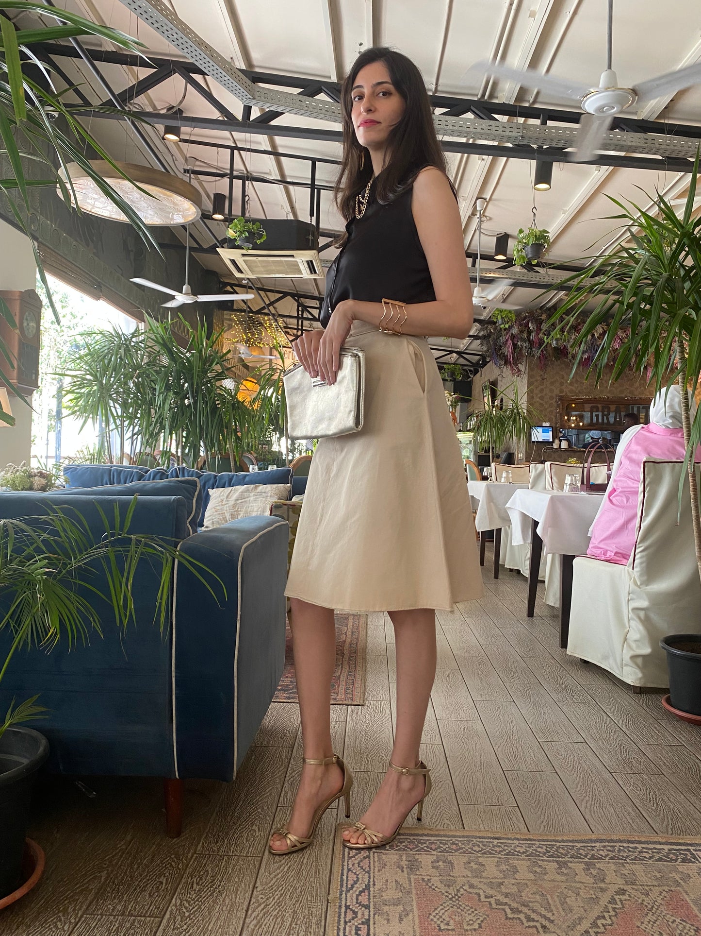 Coral-Butter Paneled Skirt