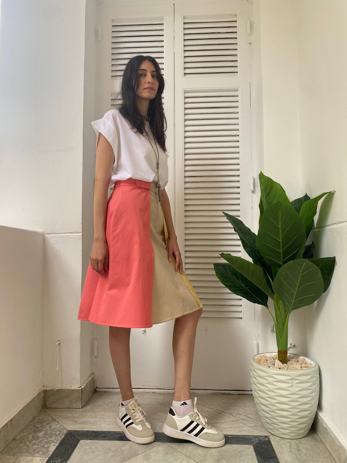 Coral-Butter Paneled Skirt
