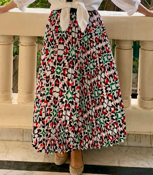 Palestine Print Satin Pleated Skirt