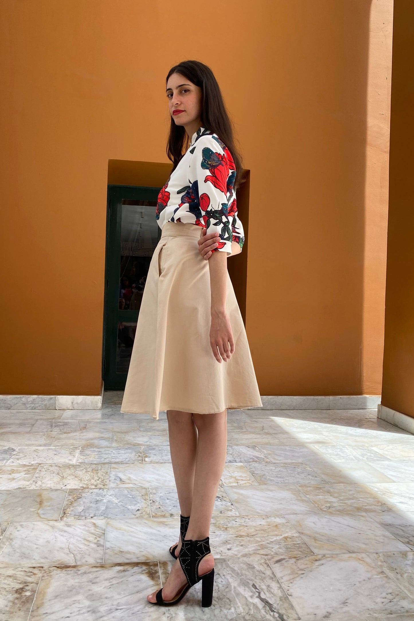 Coral-Butter Paneled Skirt