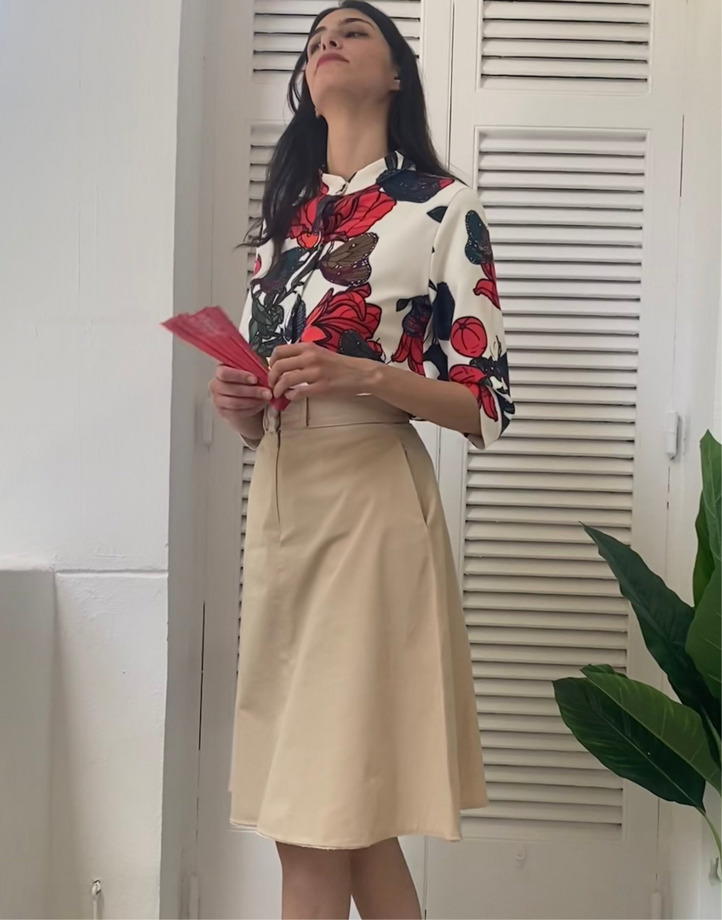 Coral-Butter Paneled Skirt
