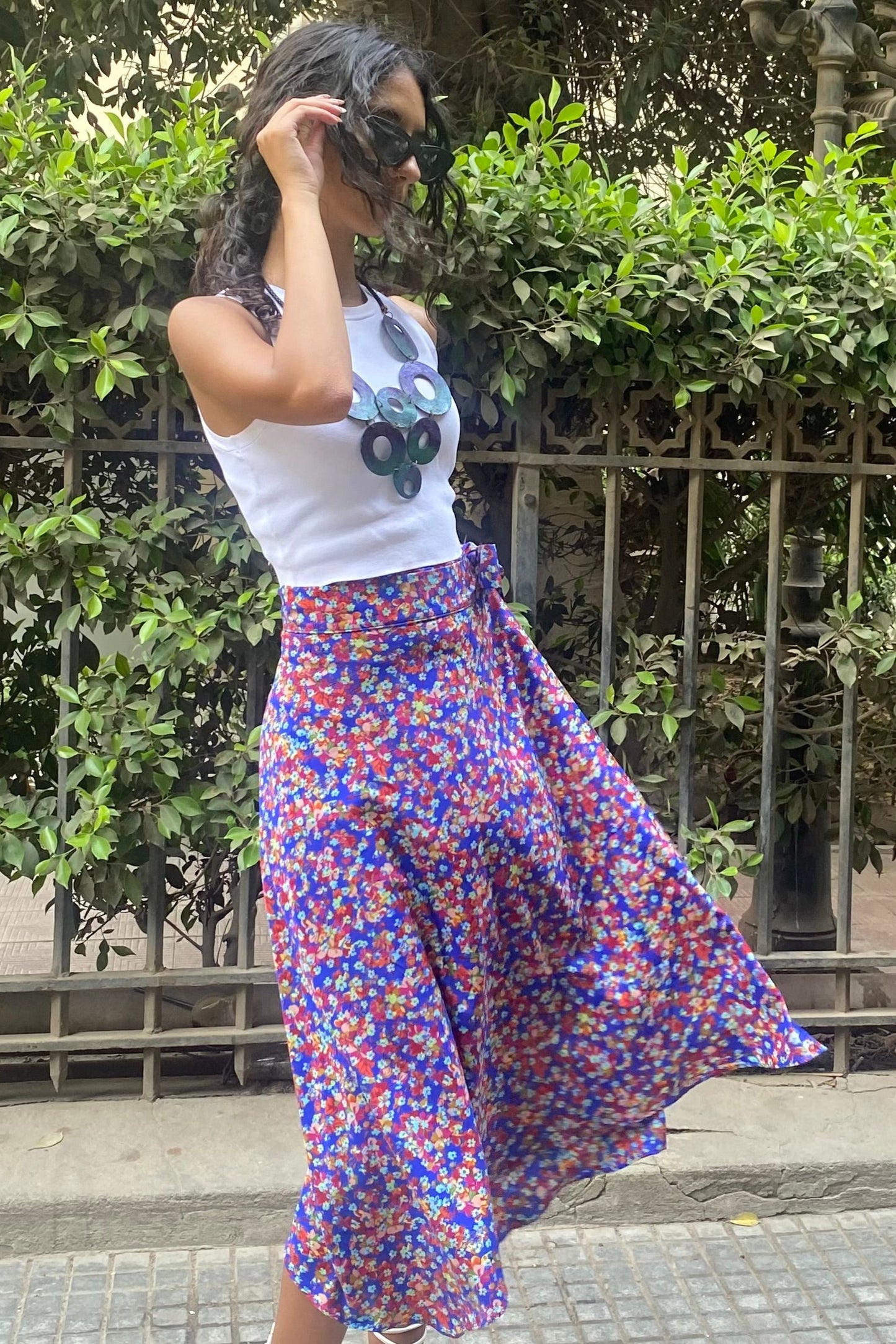 Blue Bouquet Wrap Skirt