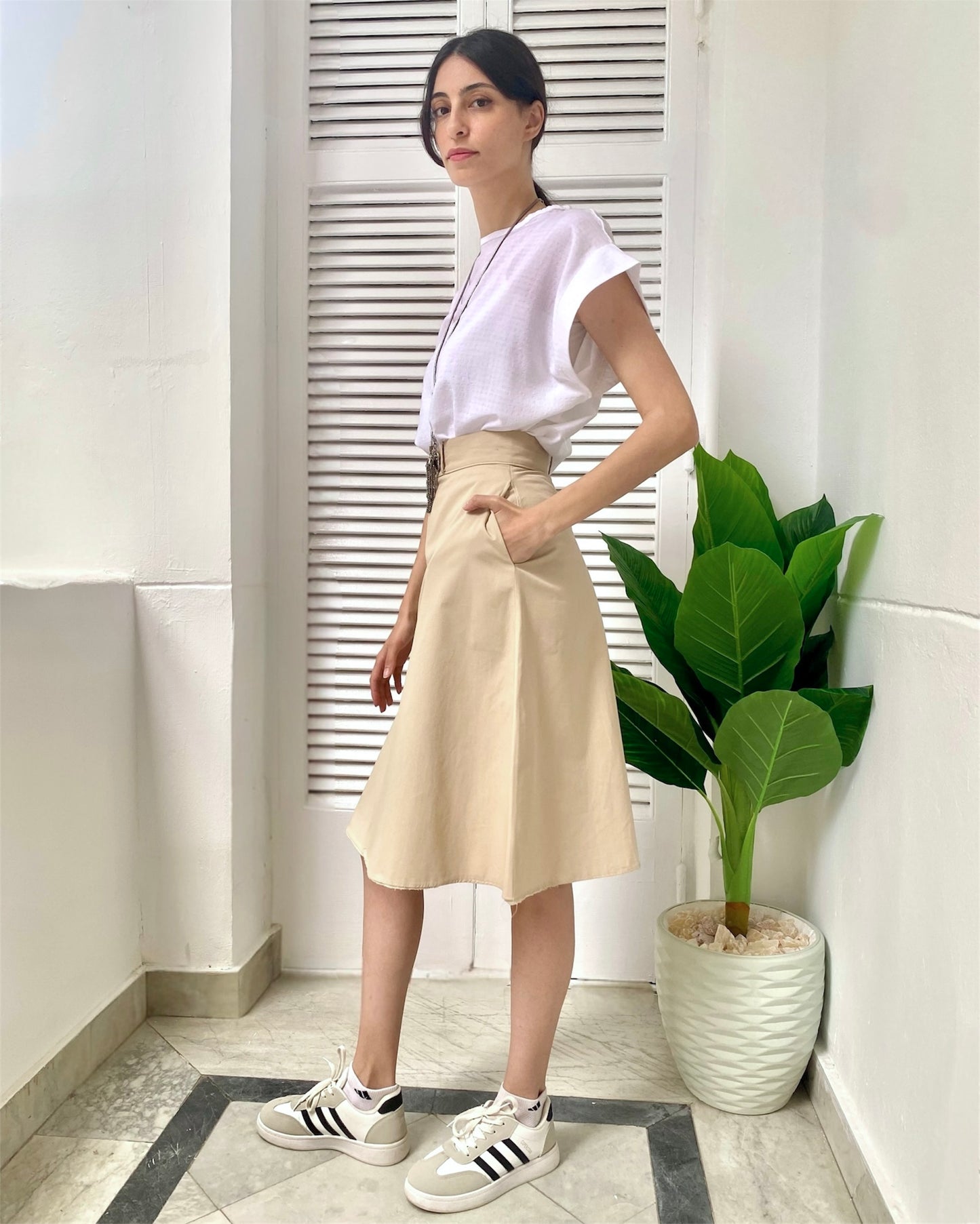 Coral-Butter Paneled Skirt