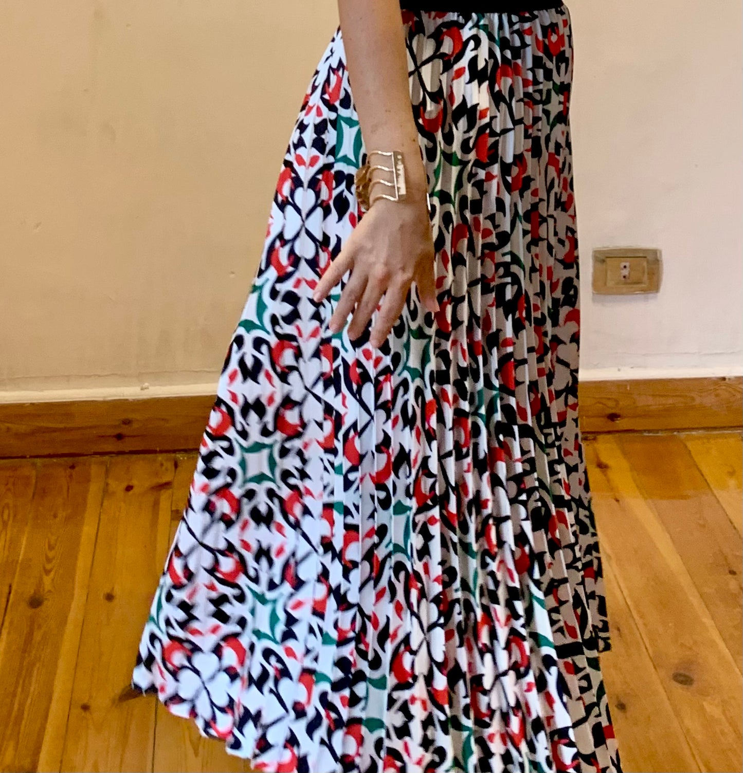 Palestine Print Satin Pleated Skirt