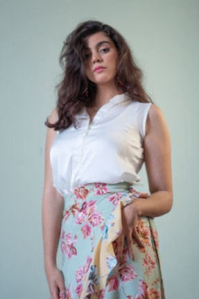 Sleeveless Satin Blouse in White