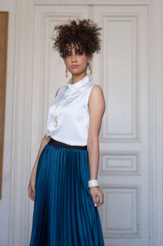 Sleeveless Satin Blouse in White