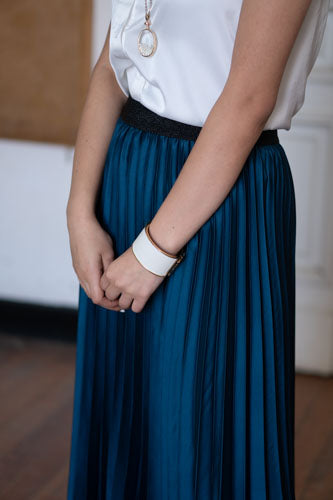 Petrol Blue Satin Pleated Skirt