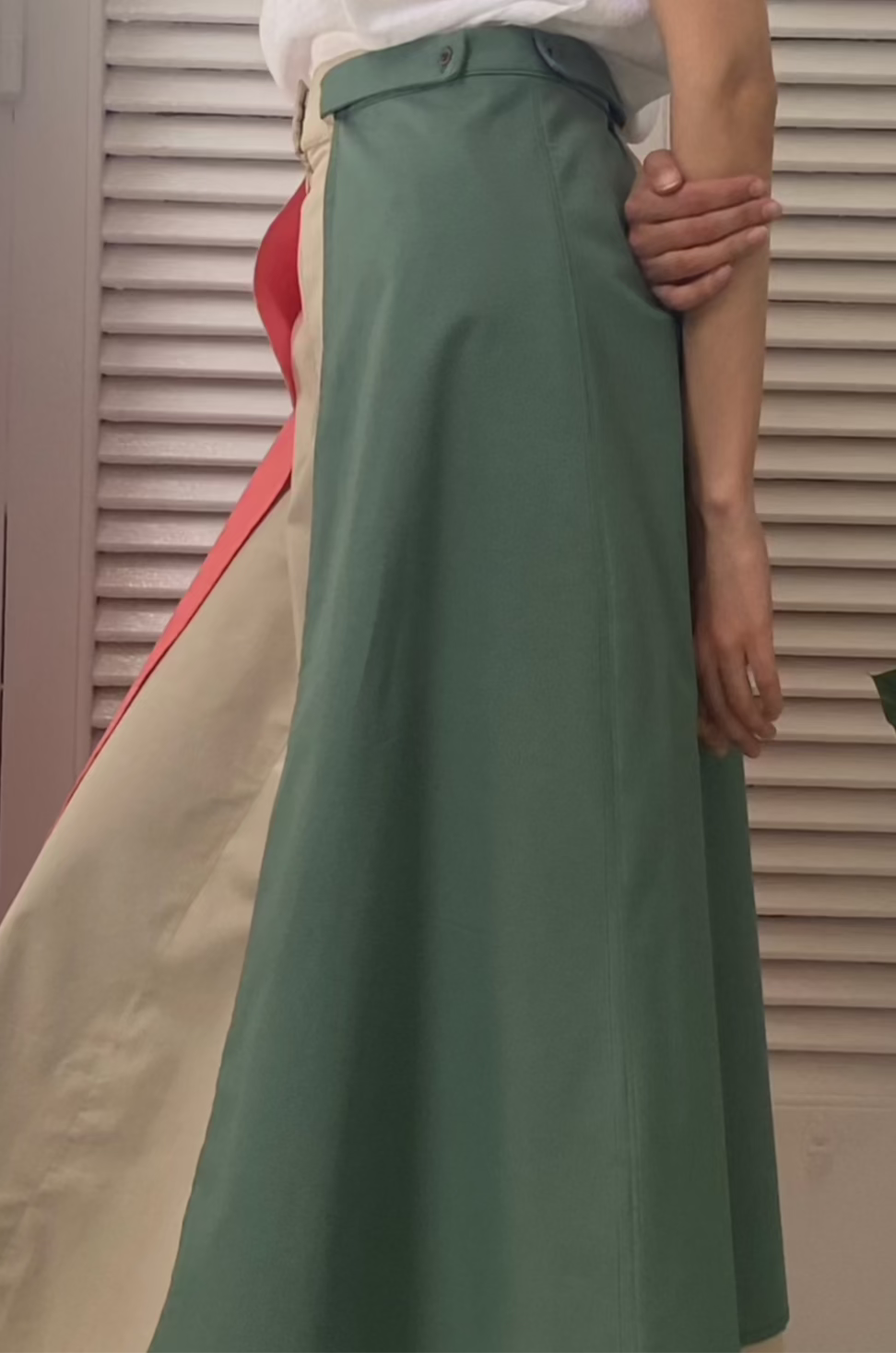 Coral-Mint Midi Skirt
