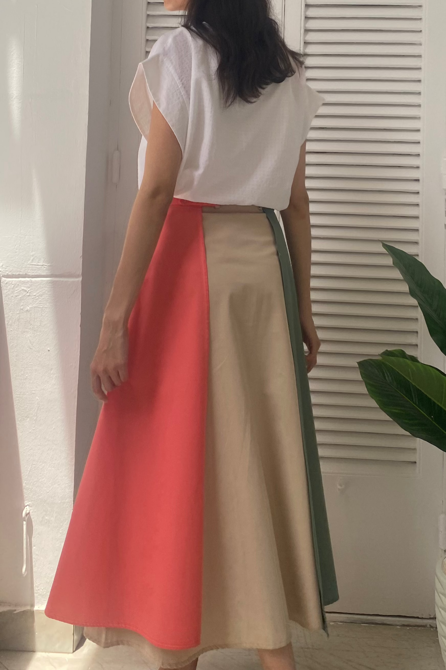 Coral-Mint Midi Skirt