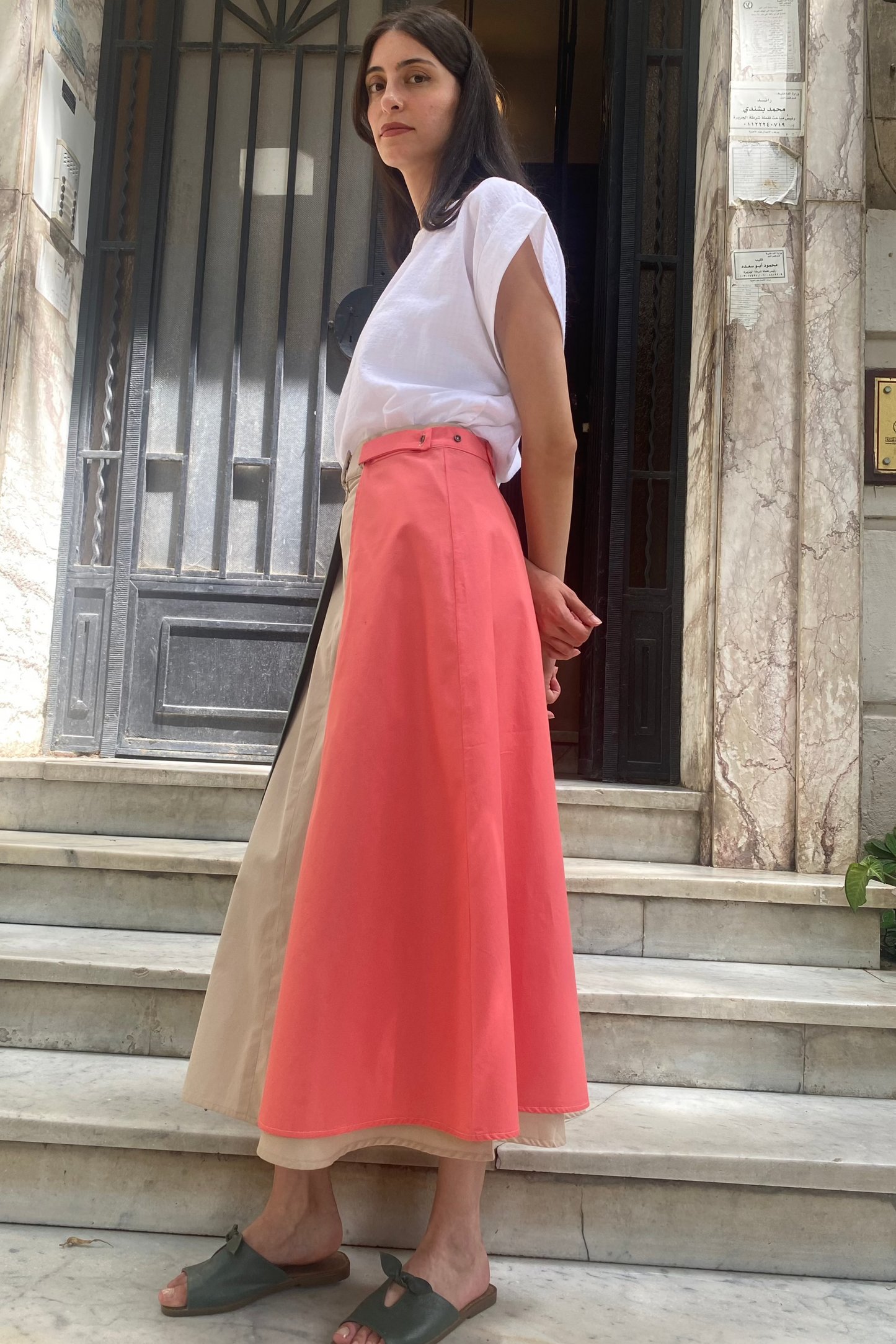 Coral-Mint Midi Skirt