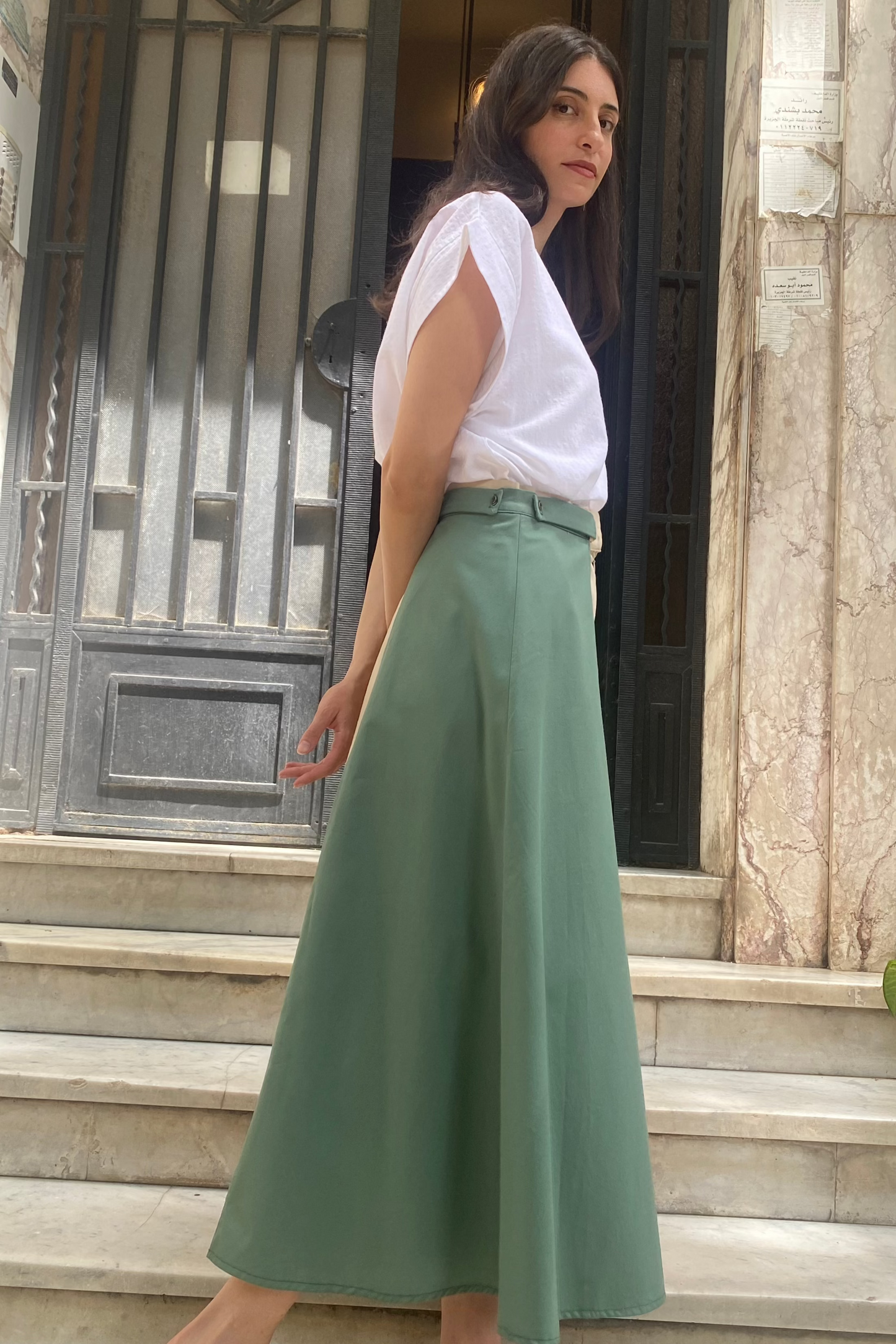 Coral-Mint Midi Skirt