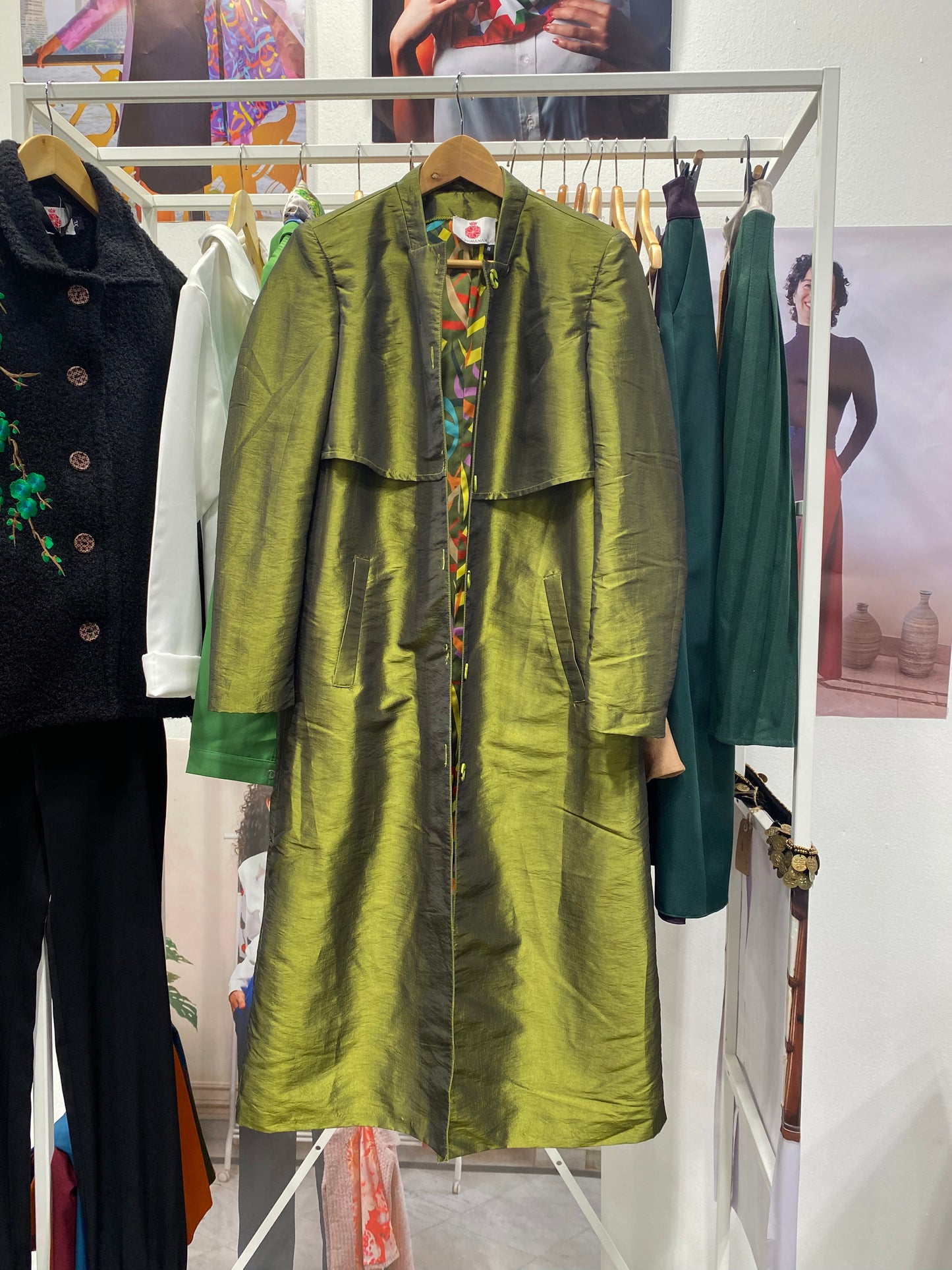 Olive Silk Trench Coat