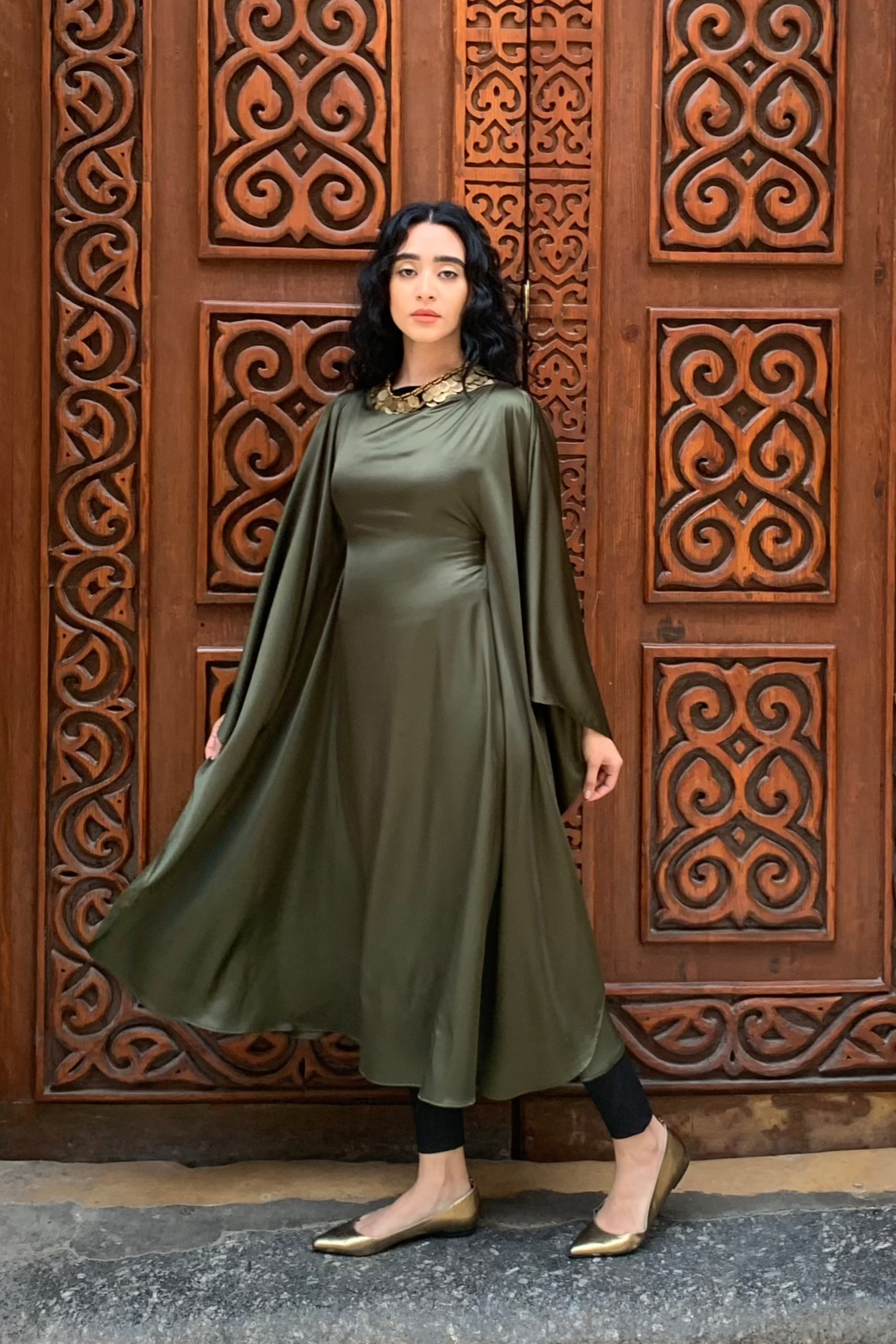 Deep Olive Kaftan Dress Rommanah Deep Olive Kaftan Dress Rommanah