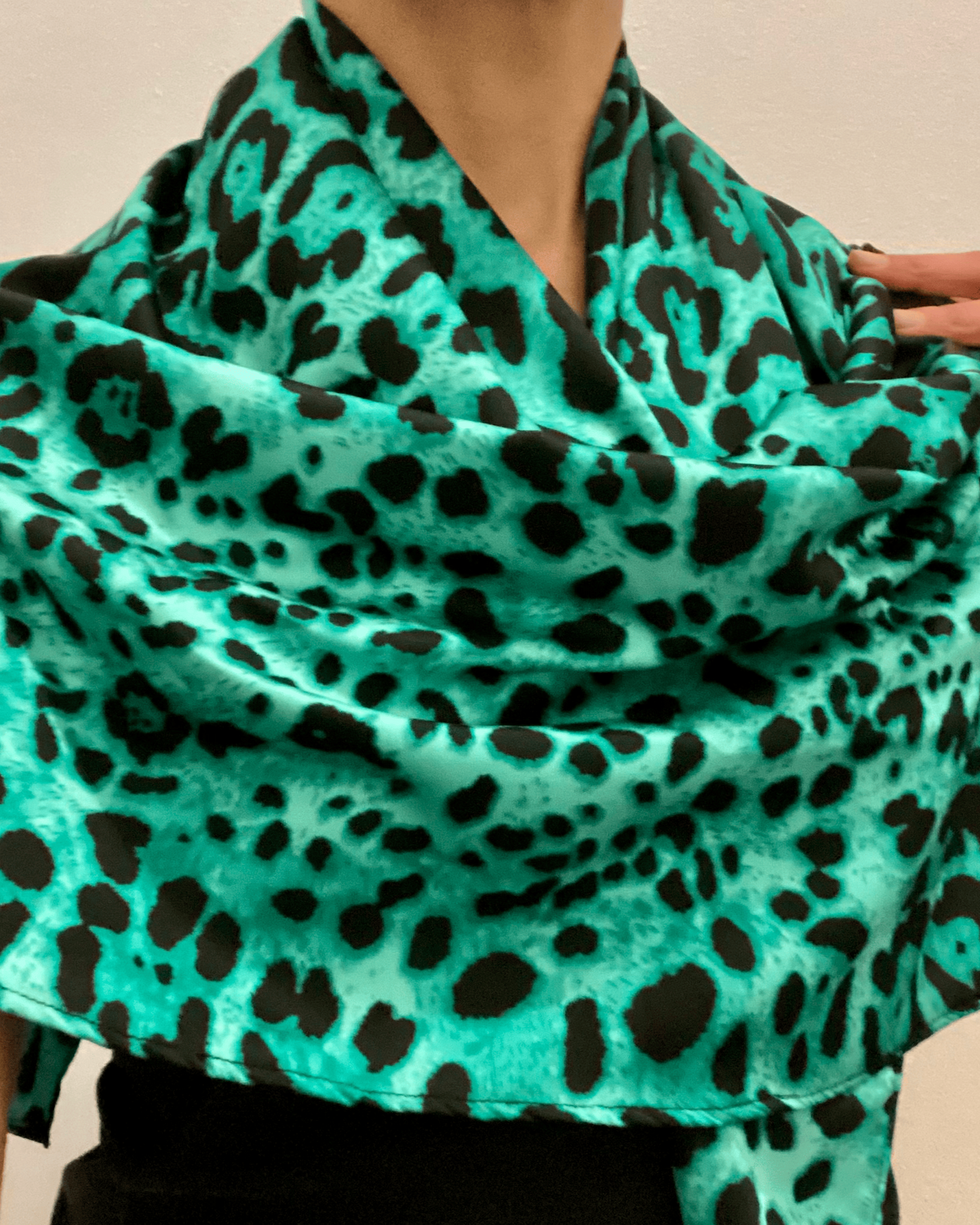 Green Leopard Satin Scarf