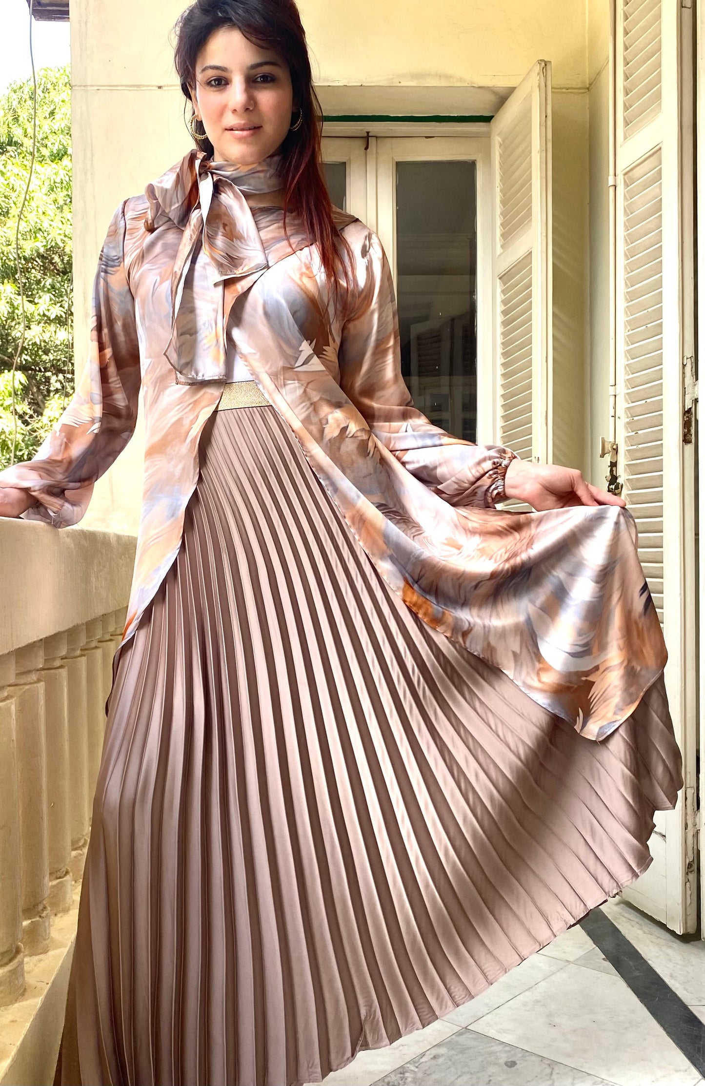 Satin Pleated Skirt Café