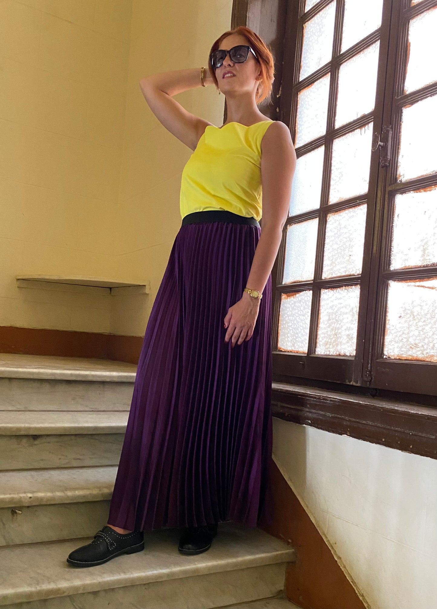 Purple Satin Pleated Skirt