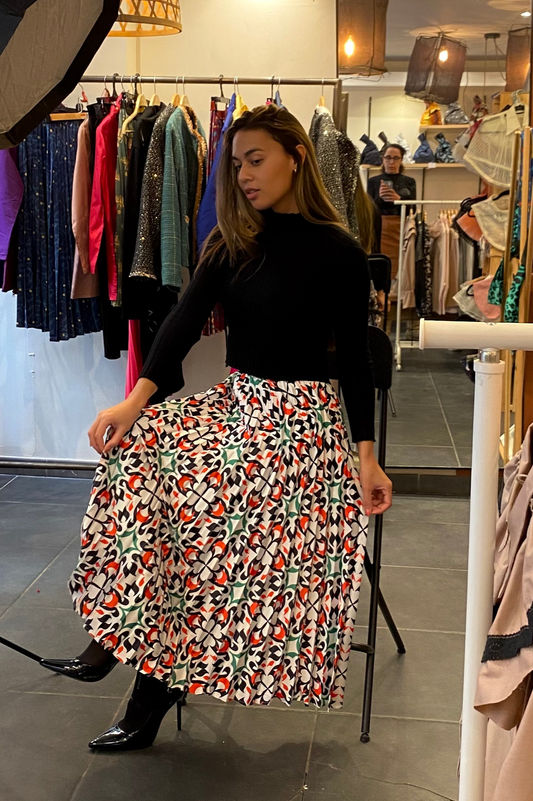 Palestine Print Satin Pleated Skirt