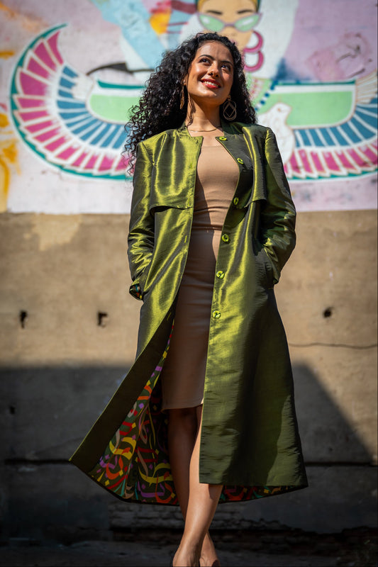 Olive Silk Trench Coat