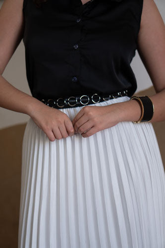 White Satin Pleated Skirt