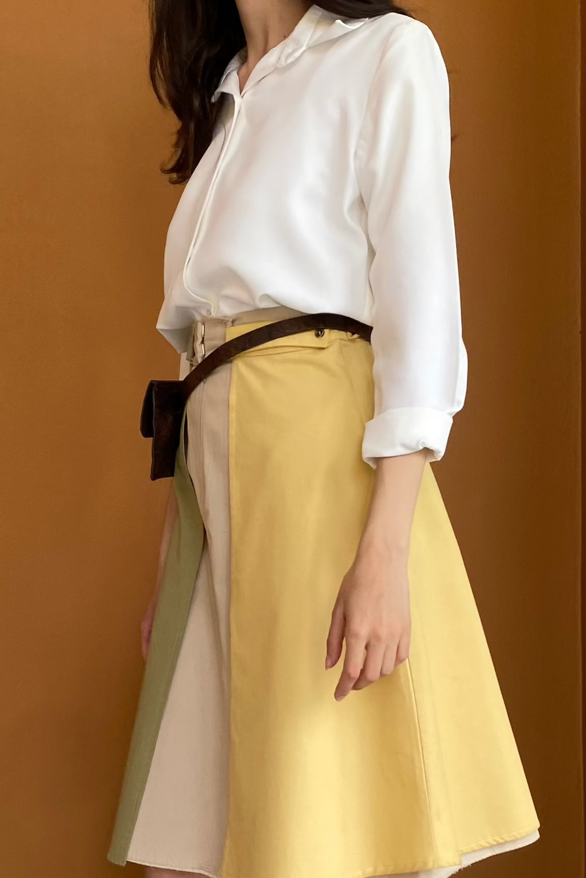 Olive-Butter Paneled Skirt