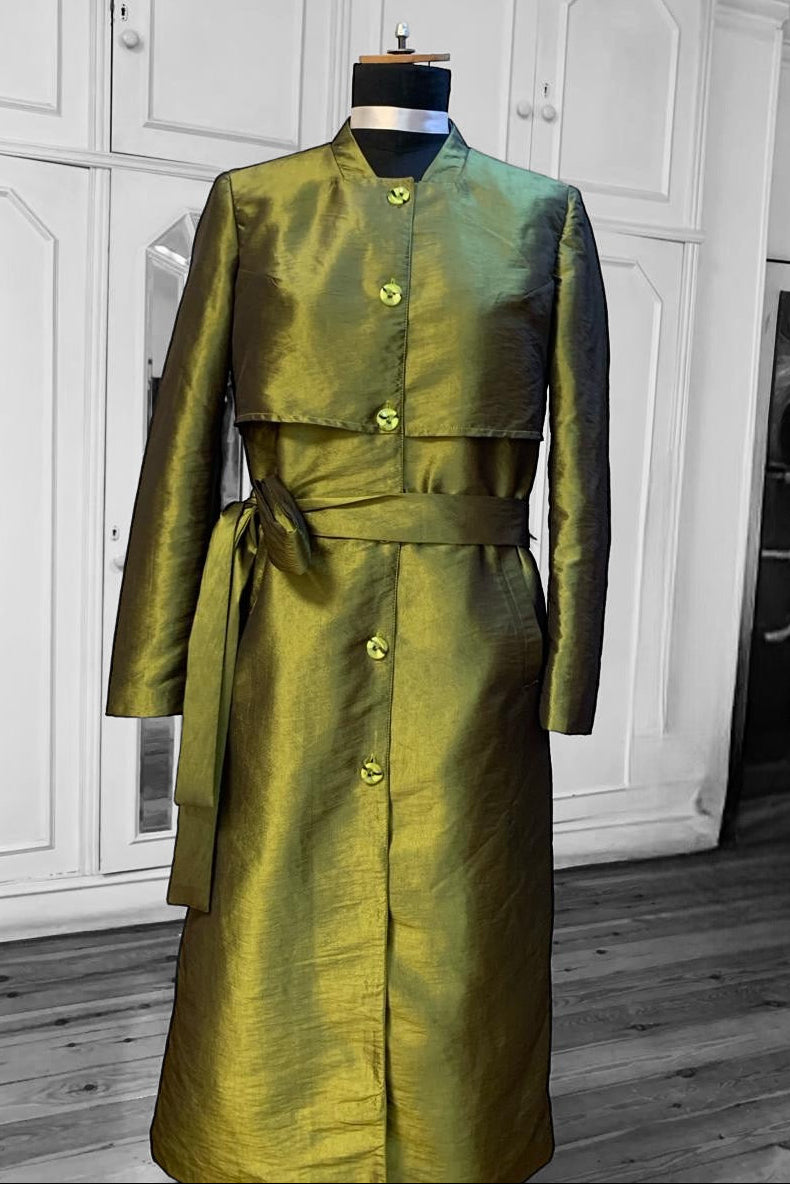 Olive Silk Trench Coat
