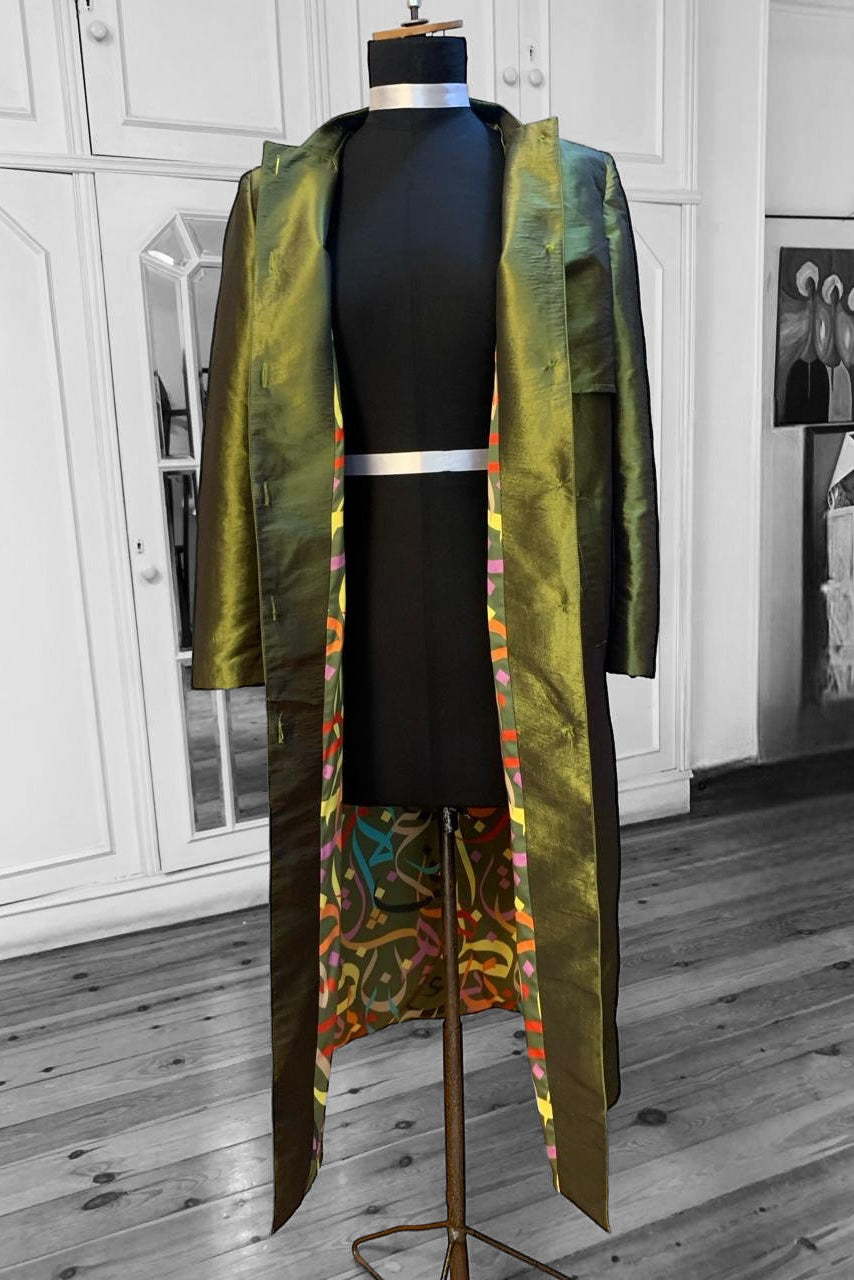 Olive Silk Trench Coat