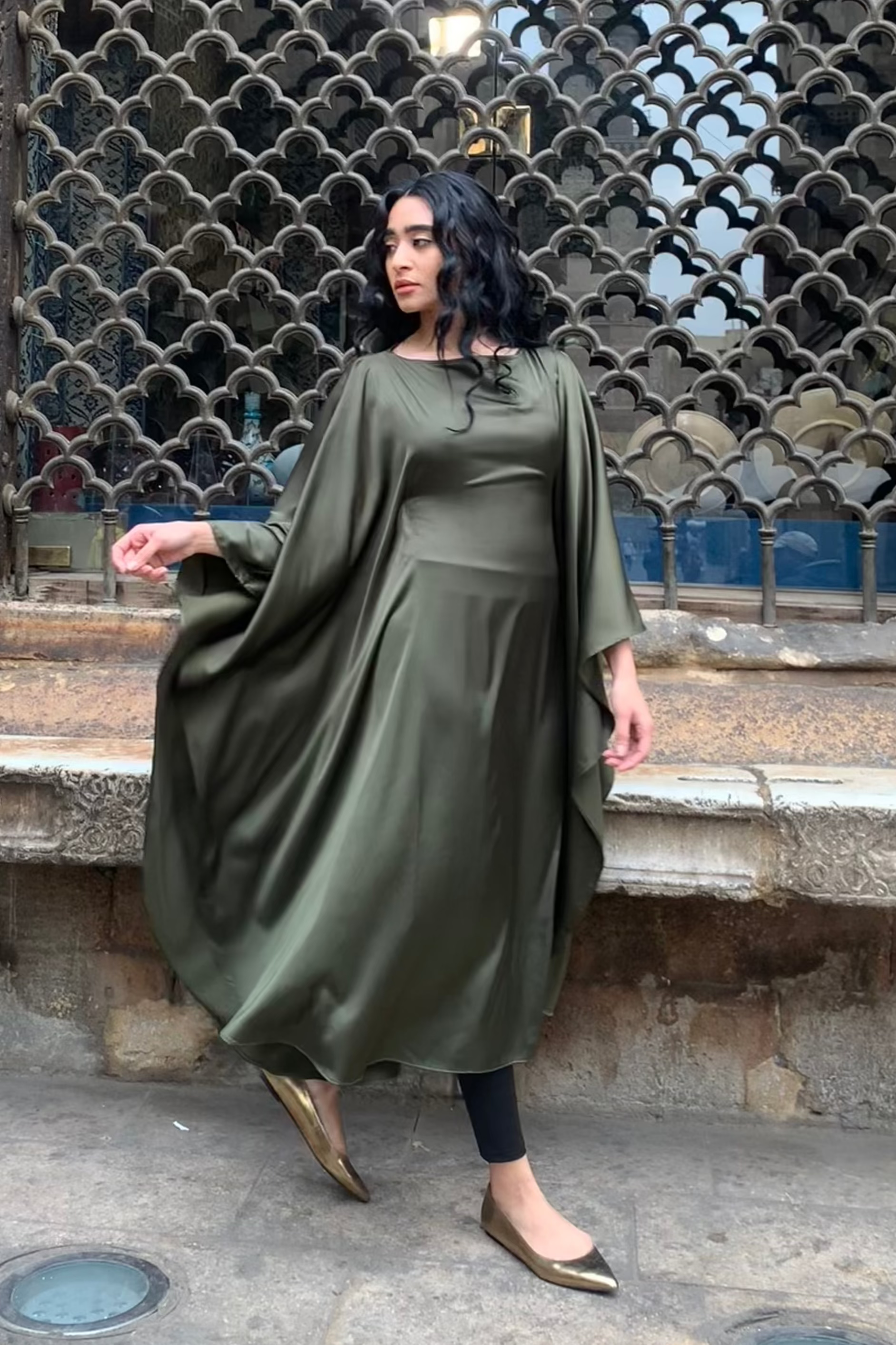 Deep Olive Kaftan Dress Rommanah Deep Olive Kaftan Dress Rommanah