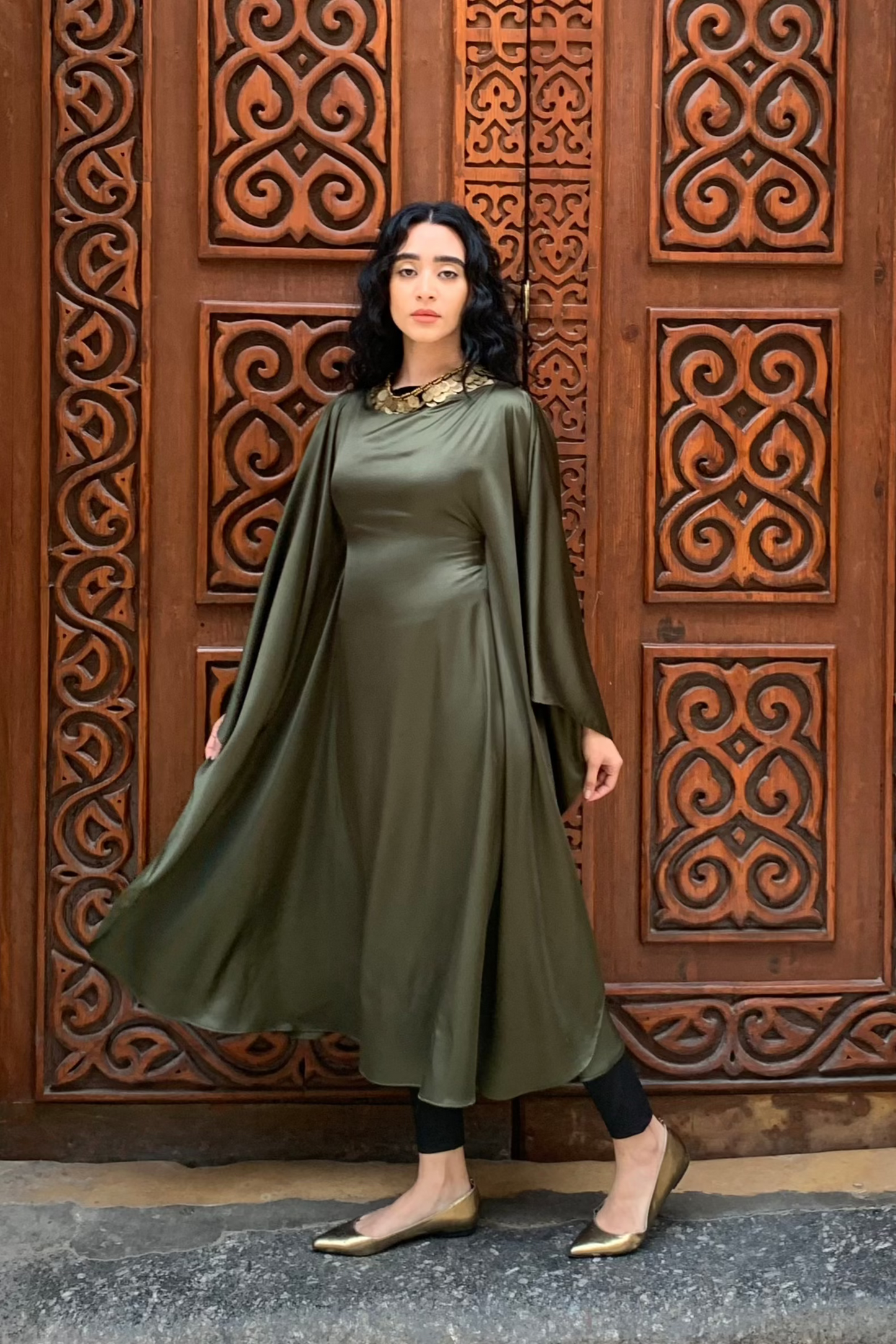 Deep Olive Kaftan Dress