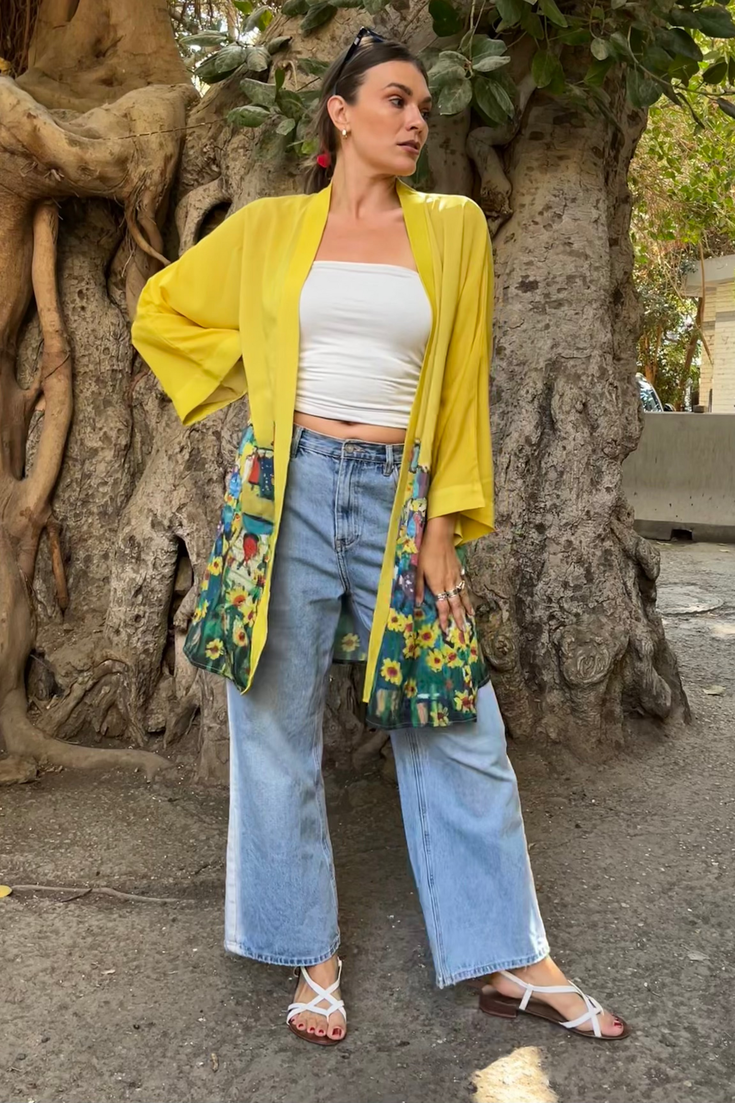Sunflower Short Chiffon Kimono