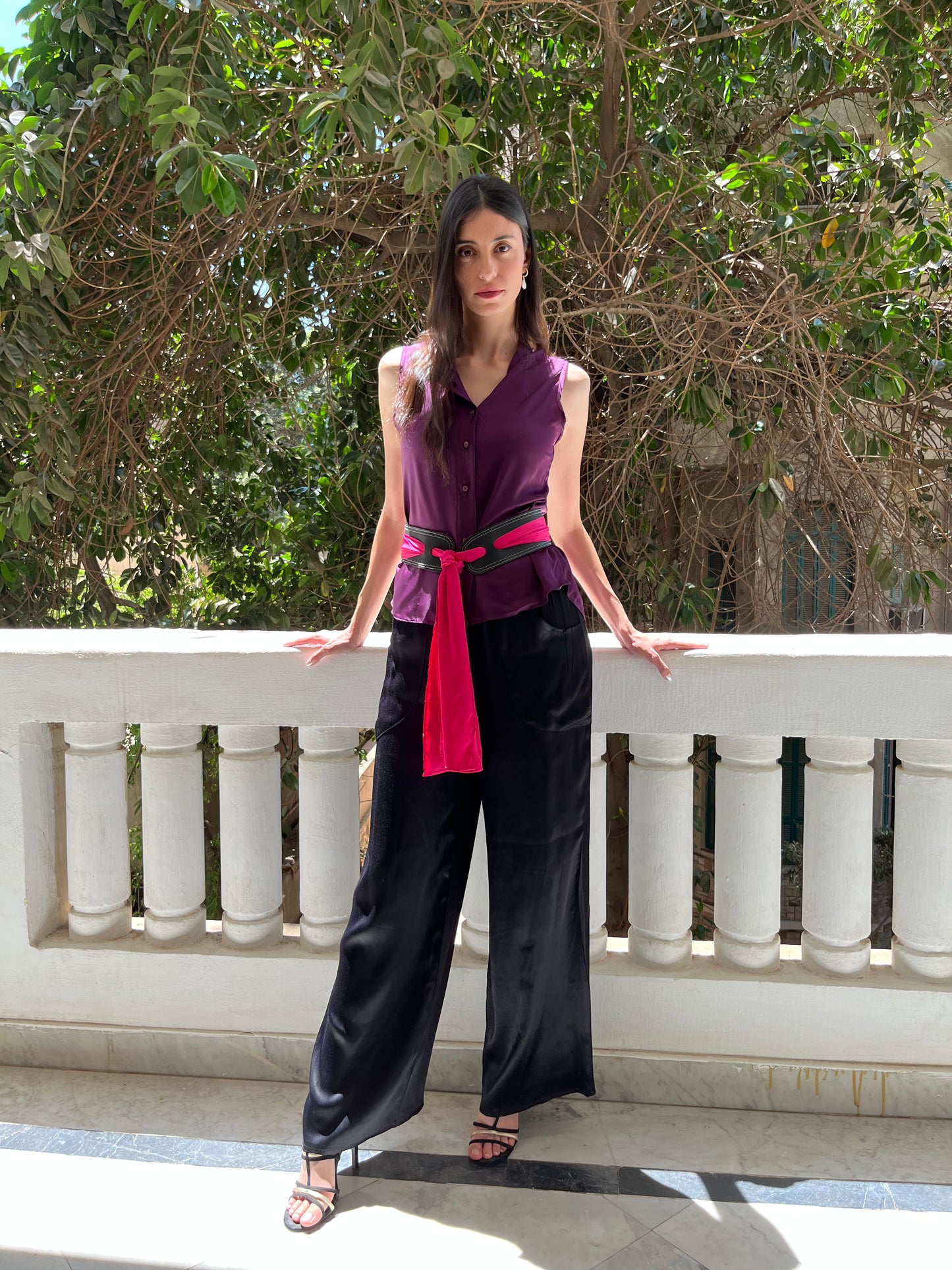 Sleeveless Satin Blouse in Purple