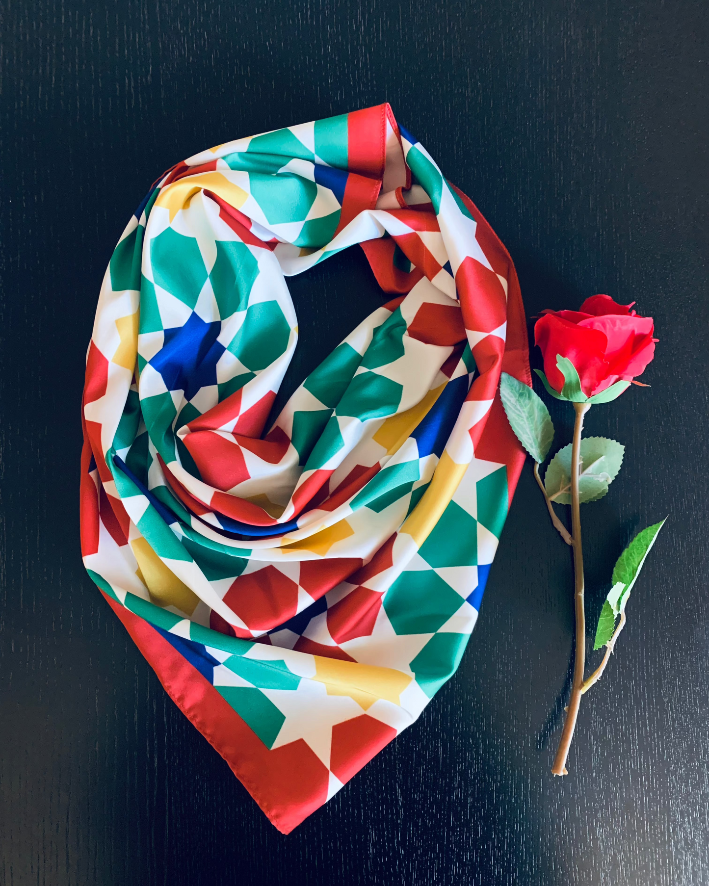 Geometric Satin Scarf (Red)