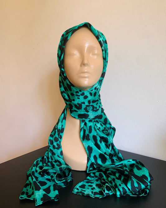 Green Leopard Satin Scarf