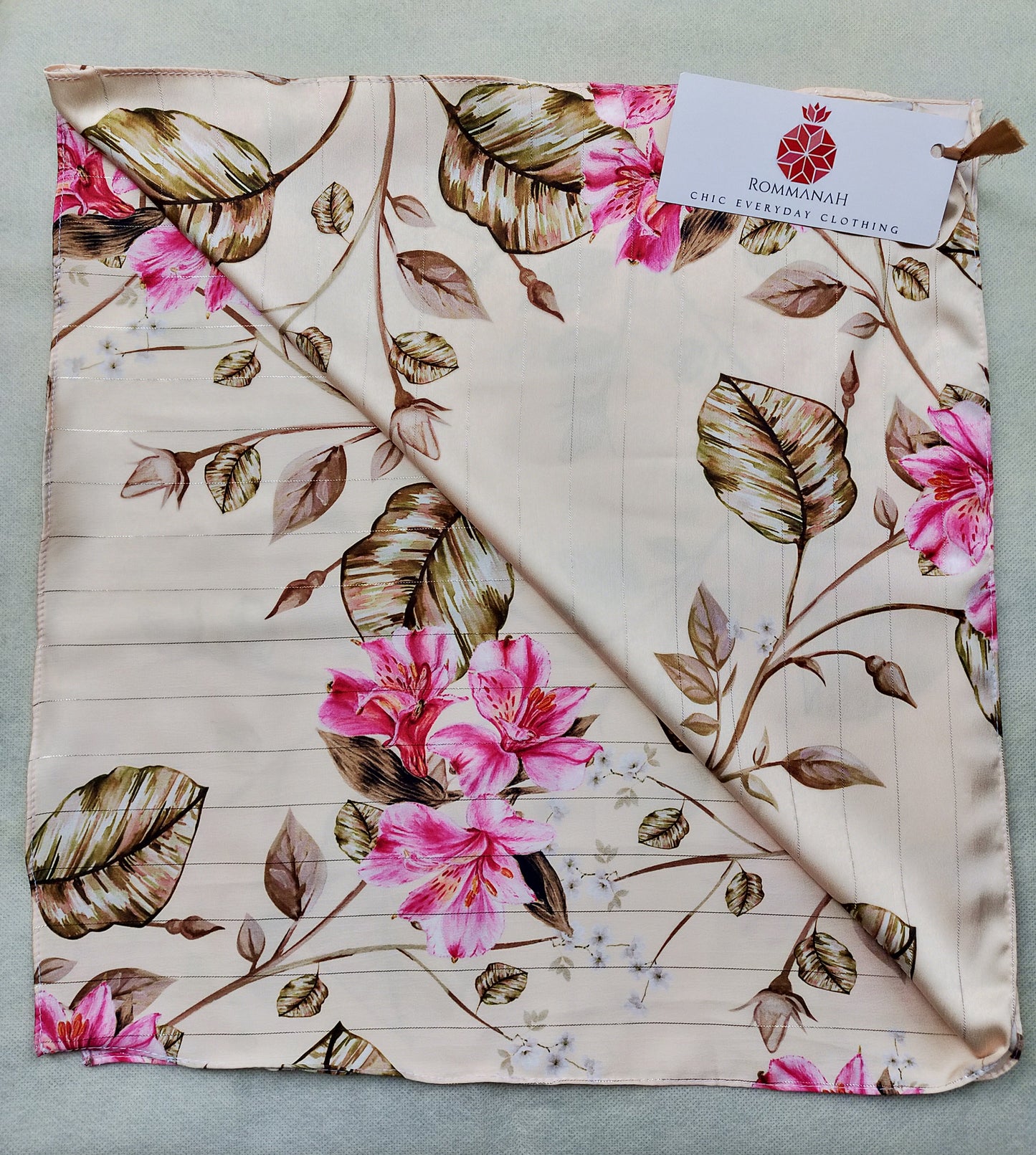 Beige-Rose Satin Scarf