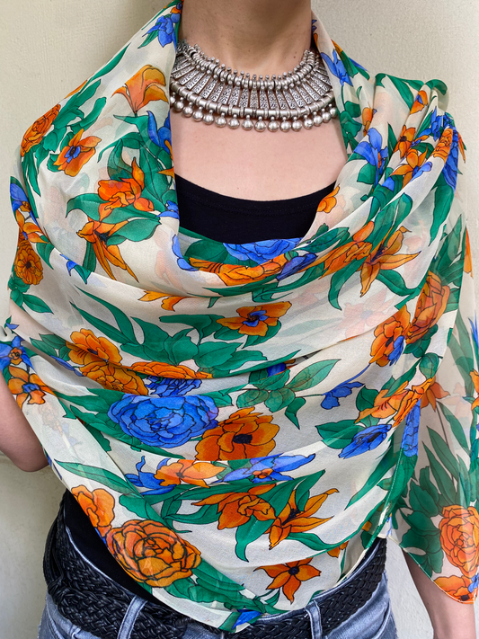 Floral Silk Chiffon Scarf