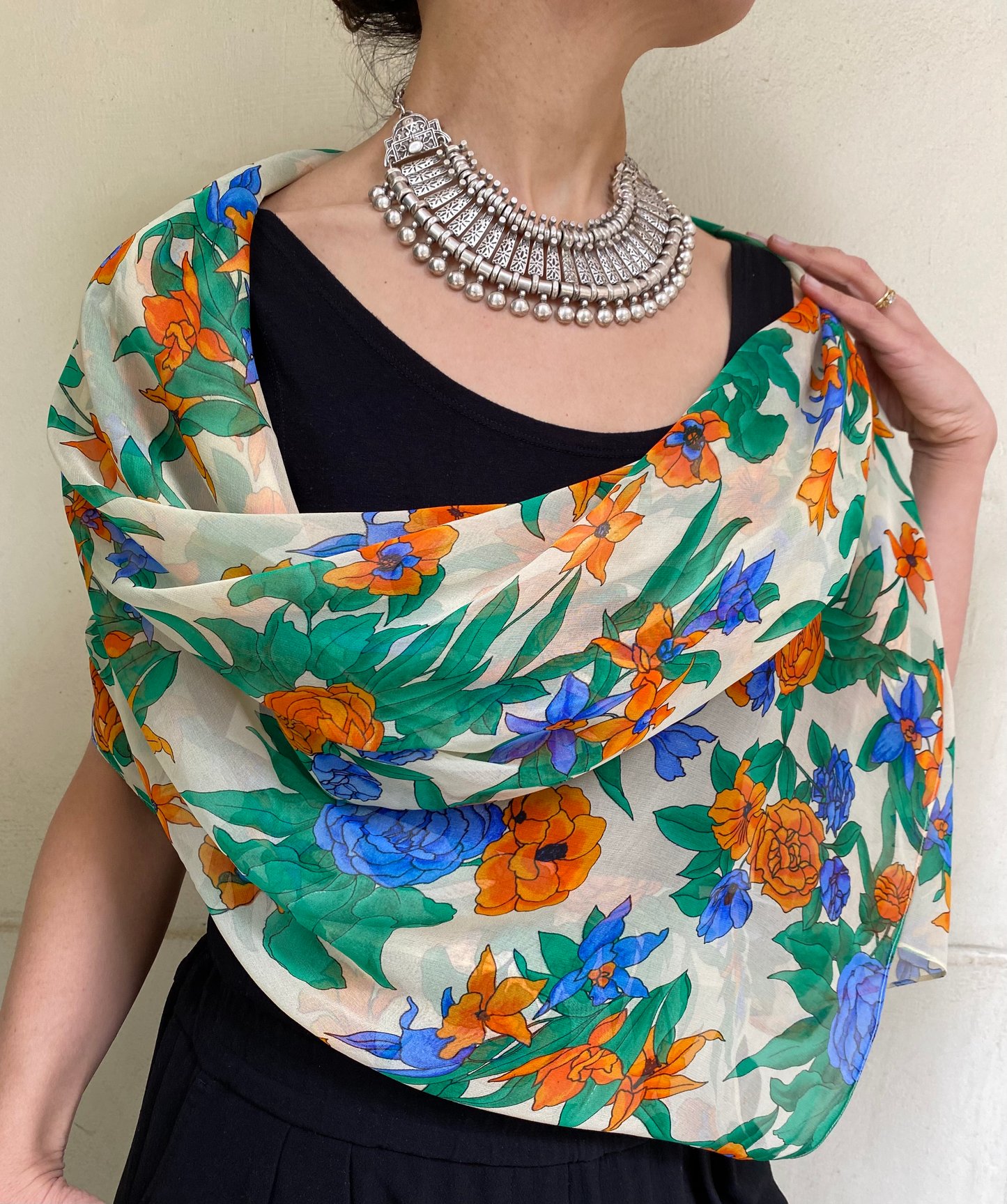 Floral Silk Chiffon Scarf