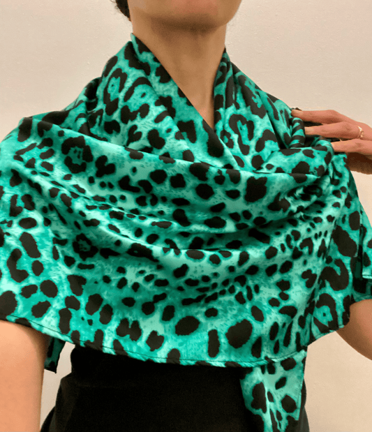 Green Leopard Satin Scarf