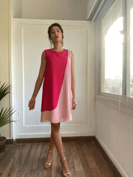 Pink and rose short chiffon dress