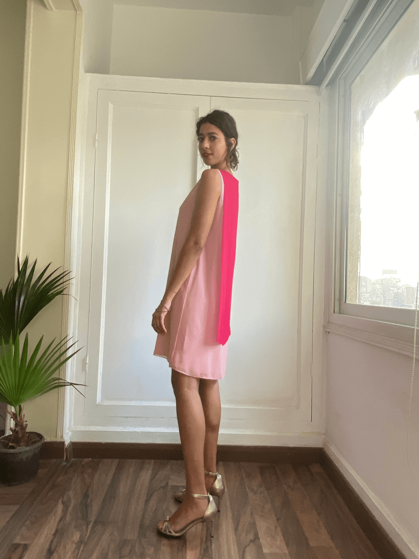 Pink and rose short chiffon dress