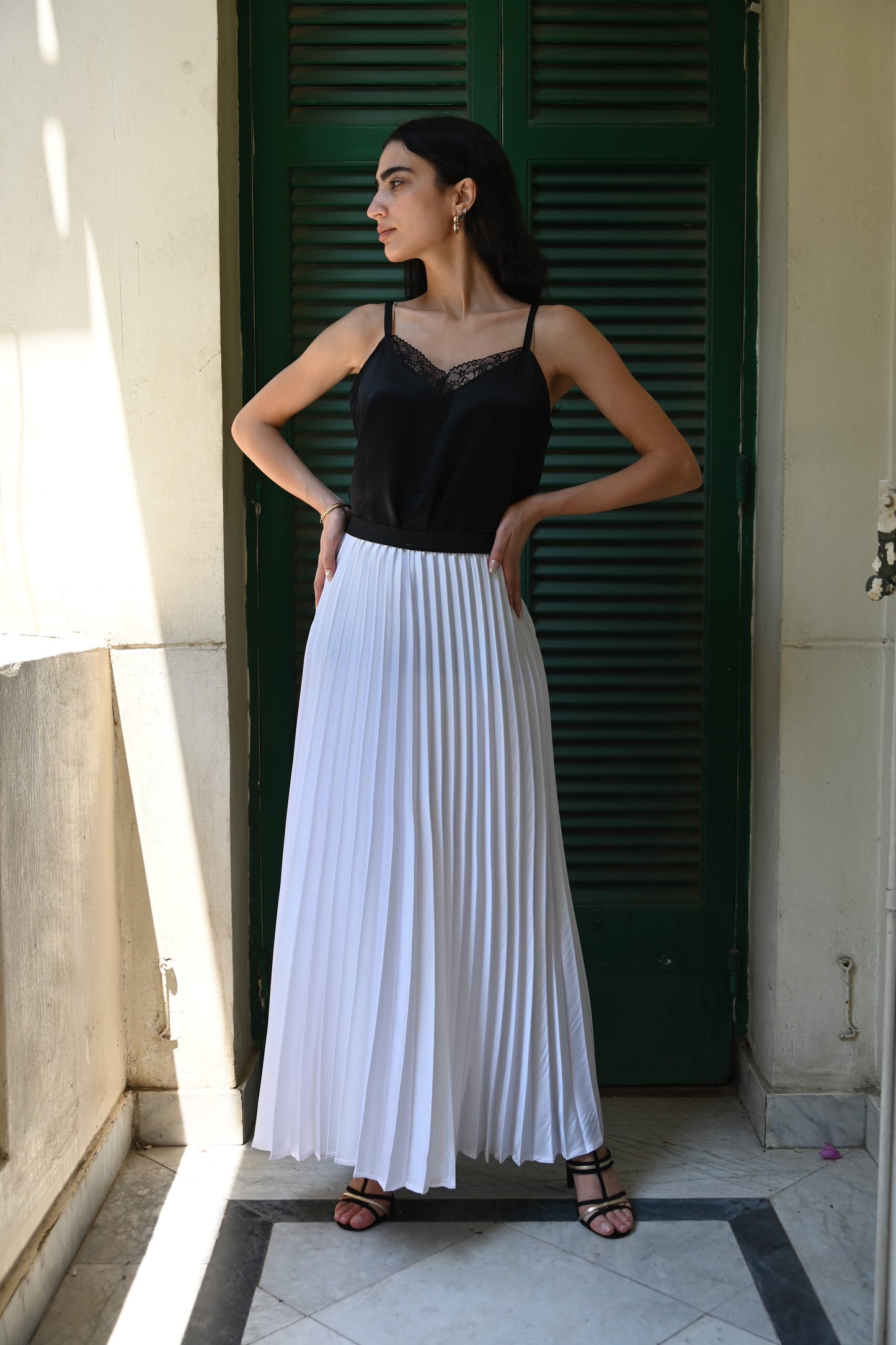 White Satin Pleated Skirt