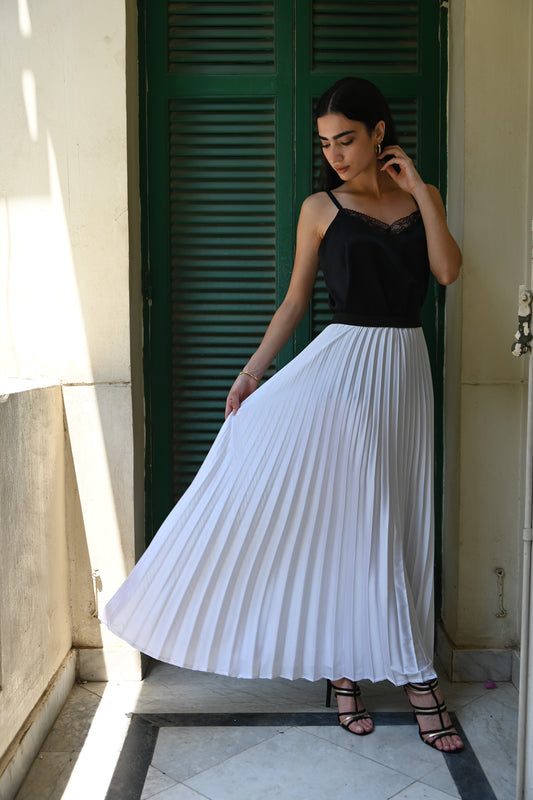 White Satin Pleated Skirt